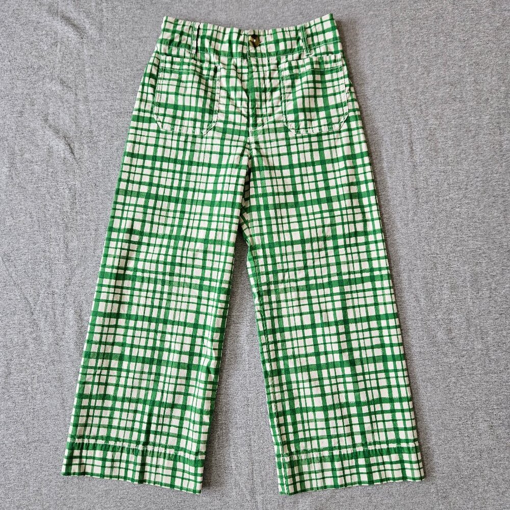 Maeve by Anthropologie The Colette Green Plaid Wide Leg High Rise Pants Size 29P